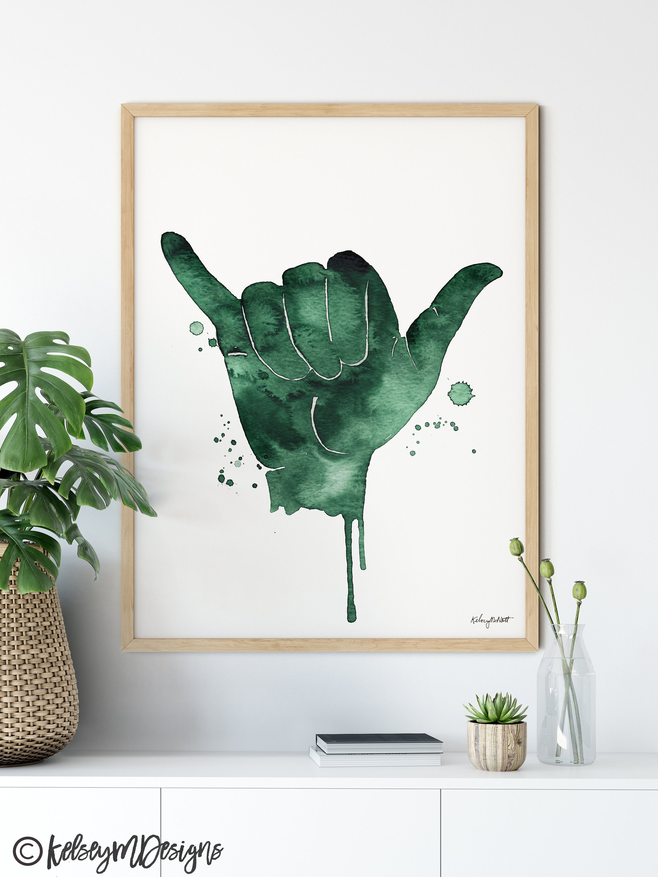 Shaka Sign Print, Hang Loose, Watercolor Painting, Shaka Wall Art, Surf  Poster, Boho Decor, Shaka Print, Kids Room Decor, Hawaii Art Print 