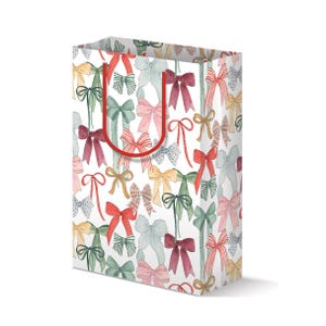 Holiday Bows Gift Bag, Holiday Wrapping Paper, Paper Gifting Bag, Holiday Wrapping Paper Sack, Cheerful Bow Gift Paper Bag