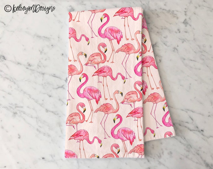 Pink Flamingo Tea Towel, Summer Kitchen Decor, Pink Dish Towel, Summer Decor, Flour Sack Cotton Hand Towel, Gifts for Her, Flamingo Decor