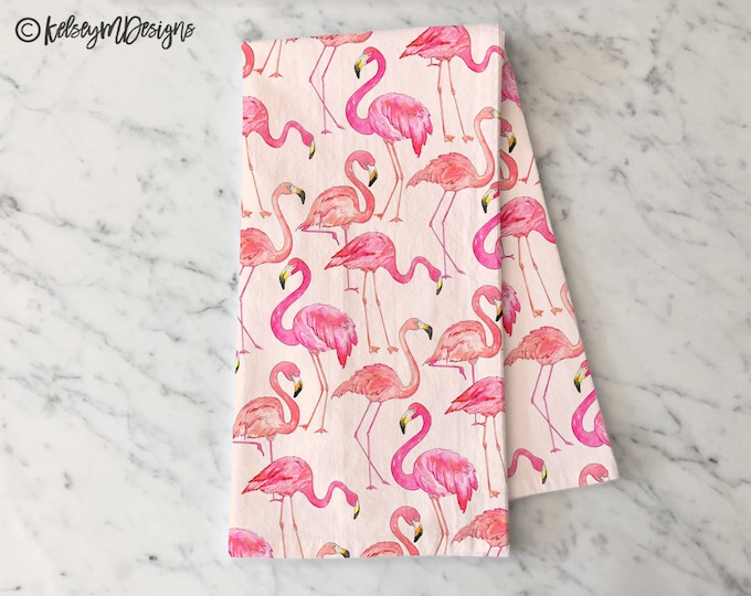 Pink Flamingo Tea Towel, Summer Kitchen Decor, Pink Dish Towel, Summer Decor, Flour Sack Cotton Hand Towel, Gifts for Her, Flamingo Decor