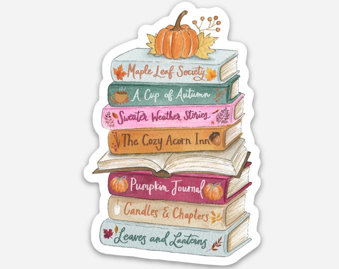 Fall Books Sticker, Bookish Sticker, Cozy Book Stack Sticker, Book Lover Sticker, Autumn Reading Sticker, Bookworm Gift