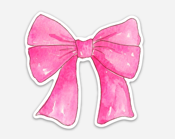 Pink Bow Sticker, Watercolor Bow Sticker, Vinyl Sticker, Coquette Bow, 3x3 Die Cut Sticker, Sticker for Labtop and Water Bottle