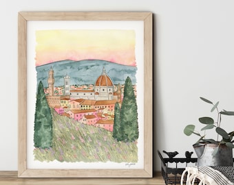 Florence Italy Wall Art, Watercolor Painting, Florence Duomo Painting, Landscape Art Print, Travel Art, Firenze Poster, Travel Gift