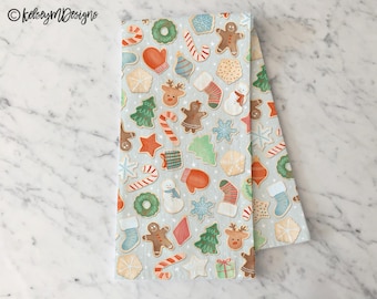 Christmas Cookies Tea Towel, Holiday Kitchen Decor, Christmas Dish Towel, Baking Lover Gift, Mint Cookie Decor, Colorful holiday Towel
