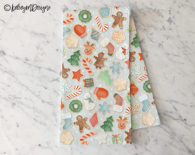 Christmas Cookies Tea Towel, Holiday Kitchen Decor, Christmas Dish Towel, Baking Lover Gift, Mint Cookie Decor, Colorful holiday Towel