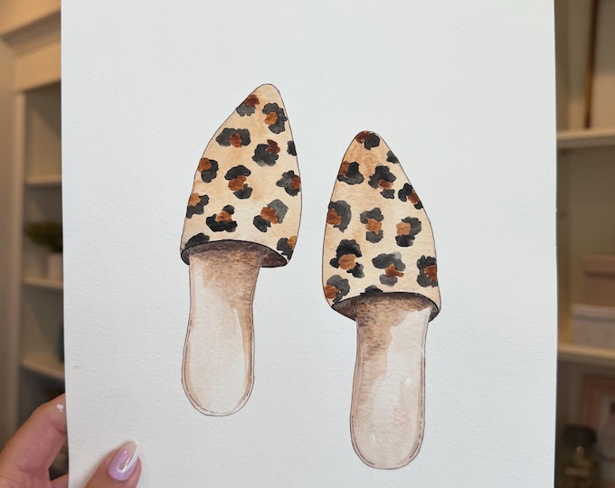 Original Leopard Shoes Watercolor Painting, Fashion Illustration, Leopard Print Shoe Art, 9x12 Wall Art