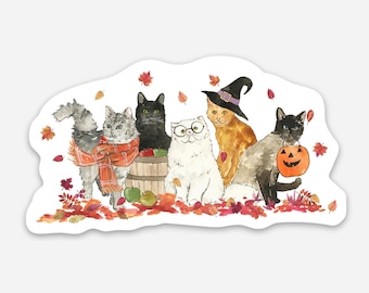 Cute Halloween Cat Sticker, Spooky Cute Vinyl Decal for Laptops, Water Bottles, Fall Cat Lover Gift, 2x3 Waterproof Witch Cat Decal