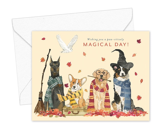 Wizard Dogs Greeting Card, Halloween Dog Card, Fall Greeting Card, Magical Day Card, Watercolor Halloween Card, Birthday Card, Encouragement