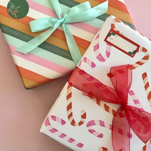Christmas Wrapping Paper Set of 3 Sheets, Holiday Candy Canes Gift Wrap ...