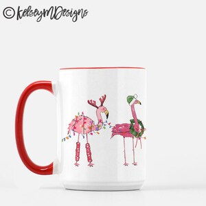 Tasse à flamant rose des Fêtes, Tasse à café de Noël, Décor de Noël, Tasse de 15 oz, Tasse à café flamant rose, Cuisine de Vacances, Flamant rose Noël image 3