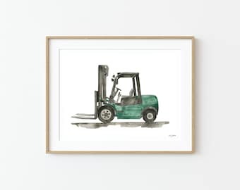 Forklift Wall Art, Transportation Wall Decor, Construction Vehicle Art Print, Truck Nursery Decor, Toddler Boy Vehicle Room