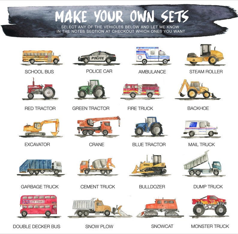Set of 4 Construction Vehicle Prints Kids Gallery Wall Set Etsy