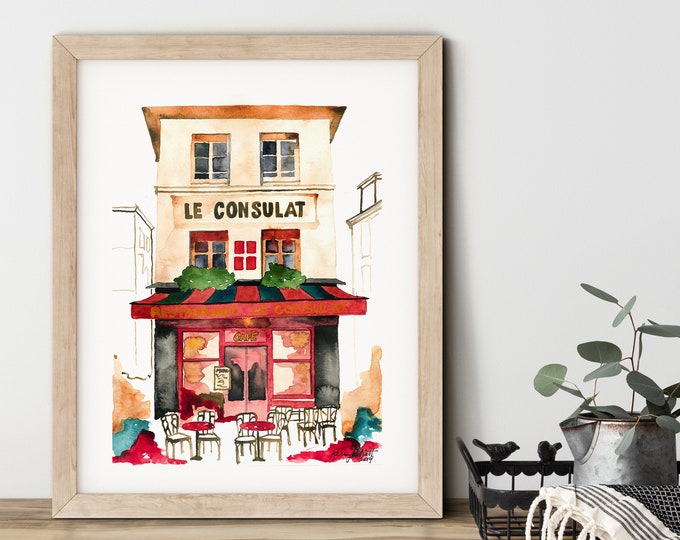 Le Consulat Paris Cafe Print, Watercolor Painting Paris Travel Art, Paris Bakery Print, French Bakery Poster, French Restaurant, Travel Gift
