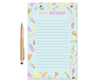 Inside Scoop Notepad, Watercolor Notepad, Ice Cream Notepad, Gift Idea, Writing Pad, To Do list pad, Cute Desk Note, Pun Notepad