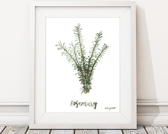 Watercolor Painting Rosemary Herb Print, Watercolor Wall Art Housewarming Gift Kitchen Decor Botanical Print, Herbs Kitchen Art Gift for Her