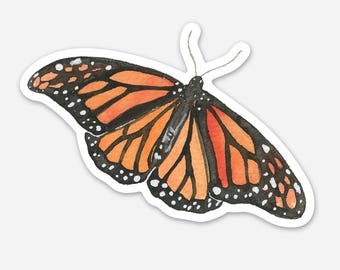 Monarch Butterfly Vinyl Sticker, Watercolor Sticker, Butterfly Vinyl Sticker, 2x3 Die Cut Sticker, Sticker for Labtop and Water Bottle