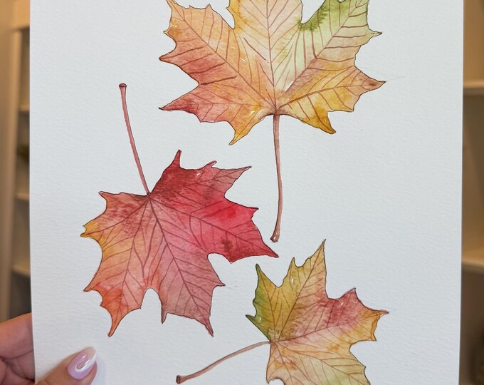 Original Fall Maple Leaves Watercolor, Autumn Leaf Painting, Fall Wall Art, Botanical Watercolor, 9x12 Original Artwork