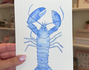 Original Blue Lobster Watercolor, Coastal Ocean Art, Lobster Painting, Nautical Wall Decor, 5x7 Original Artwork