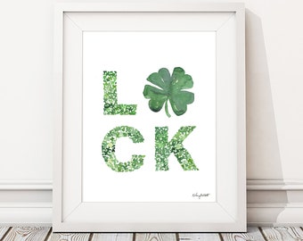 DIGITAL DOWNLOAD - St Paddys Day Printable, Four Leaf Clover Luck Print, Shamrock Decor, St Paddy Decor, Lucky Charm Art, Irish Clover Print
