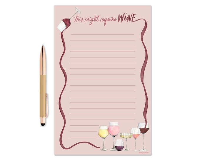 This Might Require Wine Notepad, Funny To-Do List Pad, Cute Desk Notepad, Wine Lover Gift, Humorous Stationery