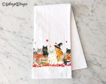 Halloween Cats Tea Towel, Fall Kitchen Decor, Halloween Dish Towel, Cats Kitchen Towel, Fall Dishcloth, Halloween Decor, Fall Tea Towel