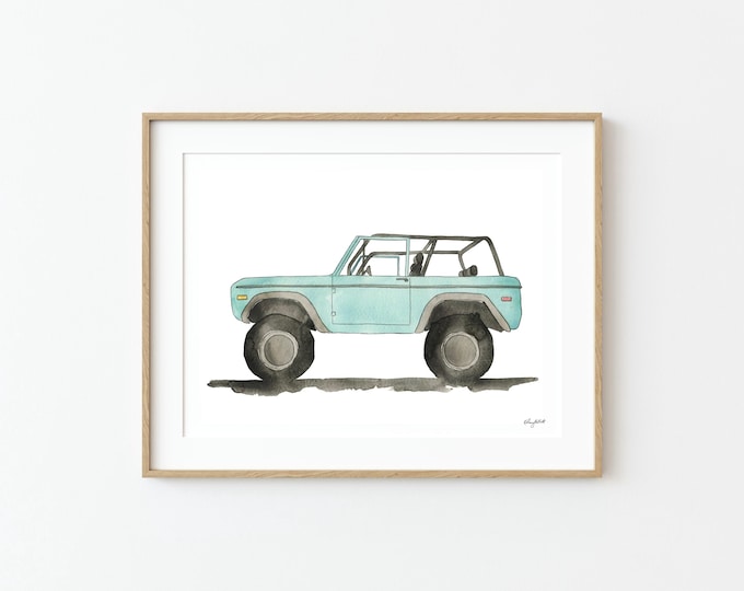 SUV Wall Art, Vintage Car Decor, Toddler Boy Room Decor, Beach Truck Art, Watercolor Painting, Transportation Vehicle Art, Classic Car Art