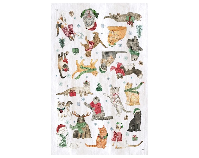 Christmas Cats Tea Towel, Christmas Kitchen Decor, Holiday Dish Towel, Holiday Cat Decor, Christmas Dishcloth, Cat Lover Gift