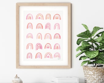 Pink Rainbow Chart Wall Art, Rainbow Art Print, Girl Room Decor, Blush Nursery Art, Kids Room decor, Girls Nursery, Blush Pink Girls Decor