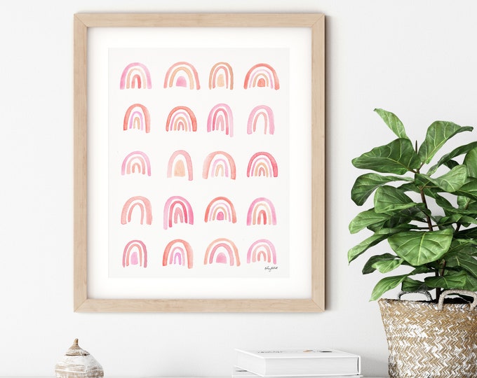 Pink Rainbow Chart Wall Art, Rainbow Art Print, Girl Room Decor, Blush Nursery Art, Kids Room decor, Girls Nursery, Blush Pink Girls Decor
