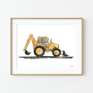 Backhoe Wall Art, Construction Truck Nursery Art, Toddler Room Decor, Truck Painting, Kids Playroom Art, Construction Vehicle Art Print