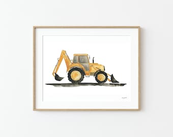 Backhoe Wall Art, Construction Truck Nursery Art, Toddler Room Decor, Truck Painting, Kids Playroom Art, Construction Vehicle Art Print