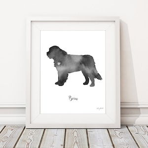 Personalized Dog Name Print, Saint Bernard Dog Watercolor Painting, St. Bernard Wall Decor, Dog Print, Dog Lover Gift, Dog Silhouette Art