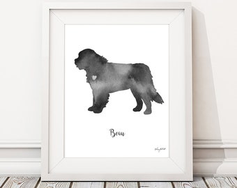 Personalized Dog Name Print, Saint Bernard Dog Watercolor Painting, St. Bernard Wall Decor, Dog Print, Dog Lover Gift, Dog Silhouette Art