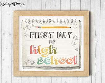 First Day of High School Printable Sign, First Day of School Sign, Boho Rainbow Back To School Printable Photo Prop, INSTANT DOWNLOAD