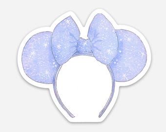 Blue Sparkle Mouse Ears Sticker, Cute Magical Vinyl Decal for Laptops, Water Bottles & Journals, 3x3" Sticker, Bow Lover Sticker