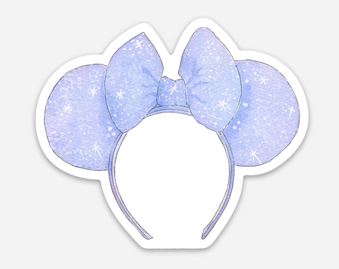 Blue Sparkle Mouse Ears Sticker, Cute Magical Vinyl Decal for Laptops, Water Bottles & Journals, 3x3" Sticker, Bow Lover Sticker