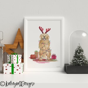 DIGITAL DOWNLOAD - Christmas Dog Printable, Happy Howlidays, Holiday Printable, Golden Retriever Print, Holiday Art, Christmas Puppy Sign
