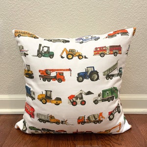 Construction vehicle pillow cover, Boy Room Truck Decor, Bulldozer, Excavator, Tractor, Boys Pillow Case, Boys Bedroom Decor, Boys Bedding