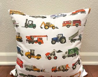 Construction vehicle pillow cover, Boy Room Truck Decor, Bulldozer, Excavator, Tractor, Boys Pillow Case, Boys Bedroom Decor, Boys Bedding