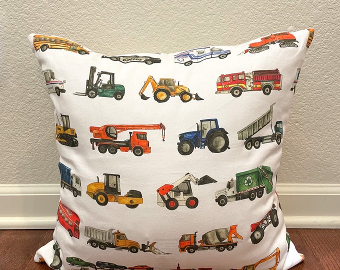 Construction vehicle pillow cover, Boy Room Truck Decor, Bulldozer, Excavator, Tractor, Boys Pillow Case, Boys Bedroom Decor, Boys Bedding
