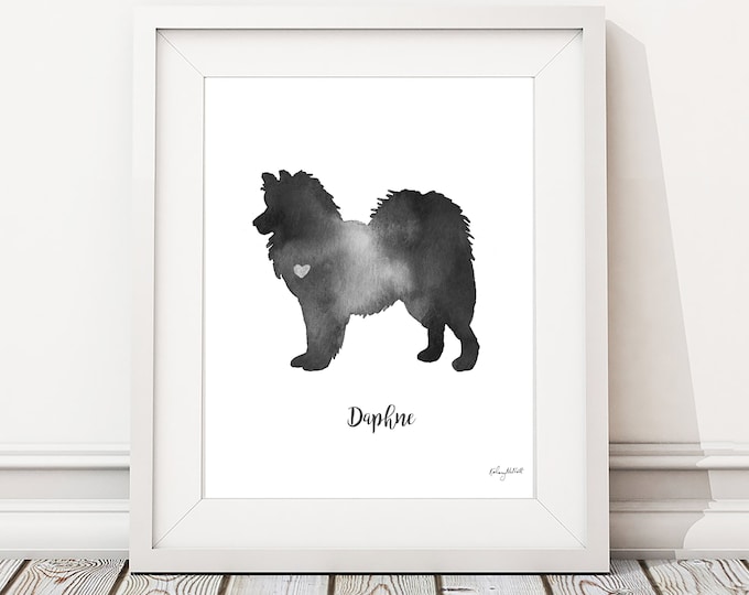 Personalized Dog Name Print, Samoyed Dog Poster, Watercolor Samoyed, Samoyed Print, Dog home decor, Dog Mom Gift, Custom Pet Silhouette Art