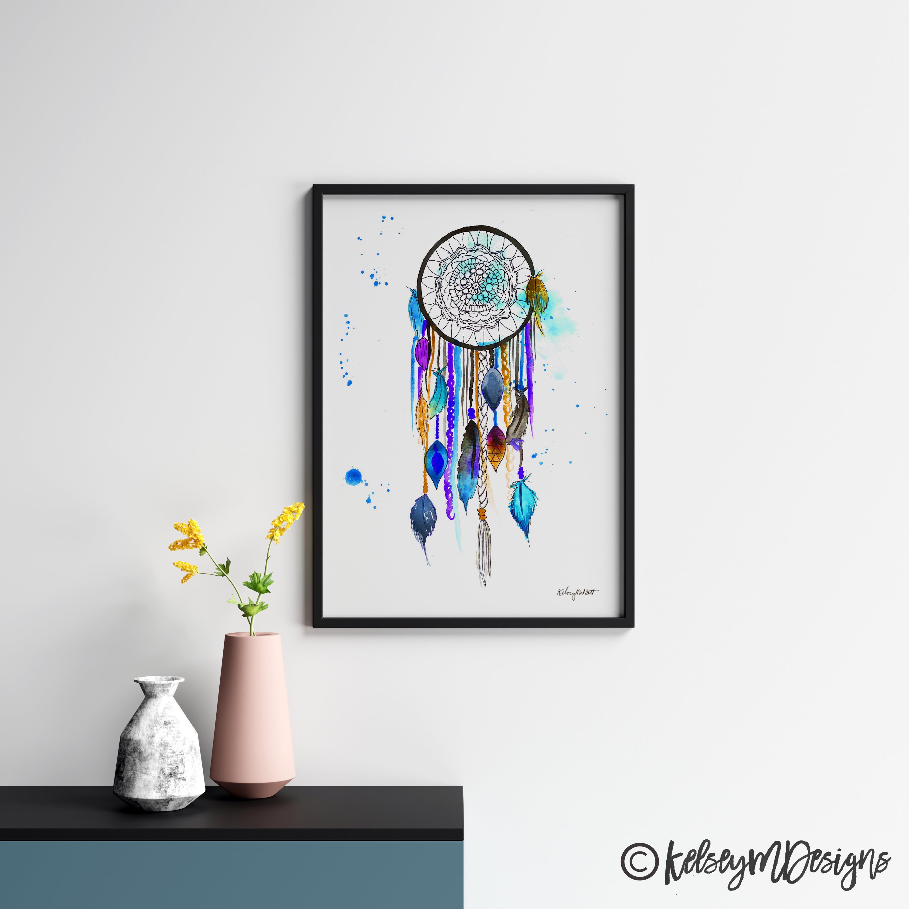 Dreamcatcher Print Blue Dream Catcher Watercolor Painting | Etsy