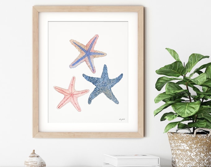 Starfish Wall Art, Colorful Beach Surf Art, Watercolor Painting, Coastal Art Print, Beach Decor, Watercolor Shell Art, Nautical Art Print