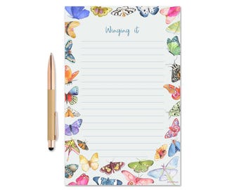Winging It Notepad, Butterfly & Moth To-Do List Pad, Whimsical Desk Notepad, Cute Daily Planner