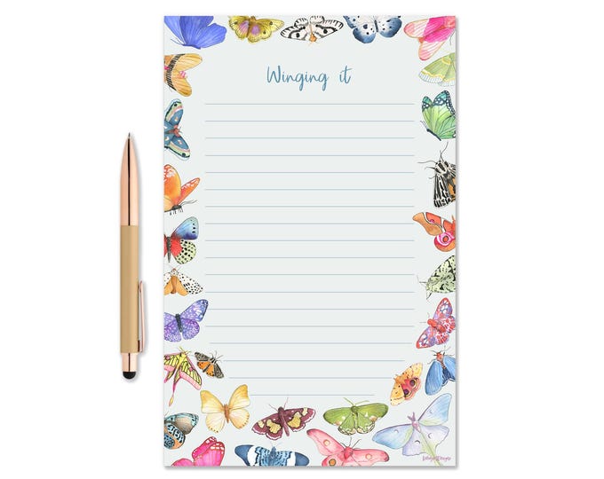 Winging It Notepad, Butterfly & Moth To-Do List Pad, Whimsical Desk Notepad, Cute Daily Planner