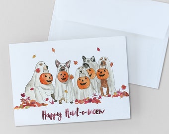 HALLOWEEN CARDS, Happy Howl-o-ween Dog Card, Fall Greeting Card, Halloween Dog Card, Trick or Treat Dog Card, Watercolor Halloween Card