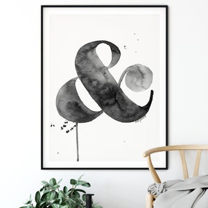 Black Ampersand Watercolor Print, Ampersand Print, Typography Print, Ampersand Sign, Typography Wall Art, Ampersand wall decor, Type Poster