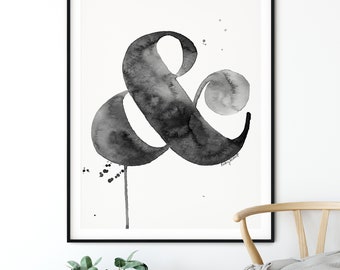 Black Ampersand Watercolor Print, Ampersand Print, Typography Print, Ampersand Sign, Typography Wall Art, Ampersand wall decor, Type Poster