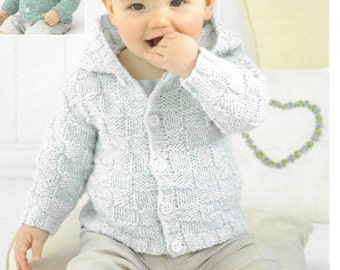 pdf Knitting Pattern Baby Cardigan coat Sirdar Snuggly Aran 1844 0-7yrs  new