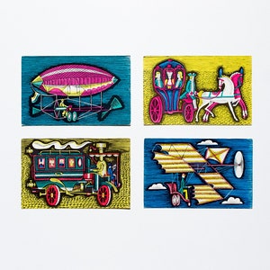 Set di carte da collezione, cartoline d'epoca sovietiche URSS 1972, vecchi veicoli rari